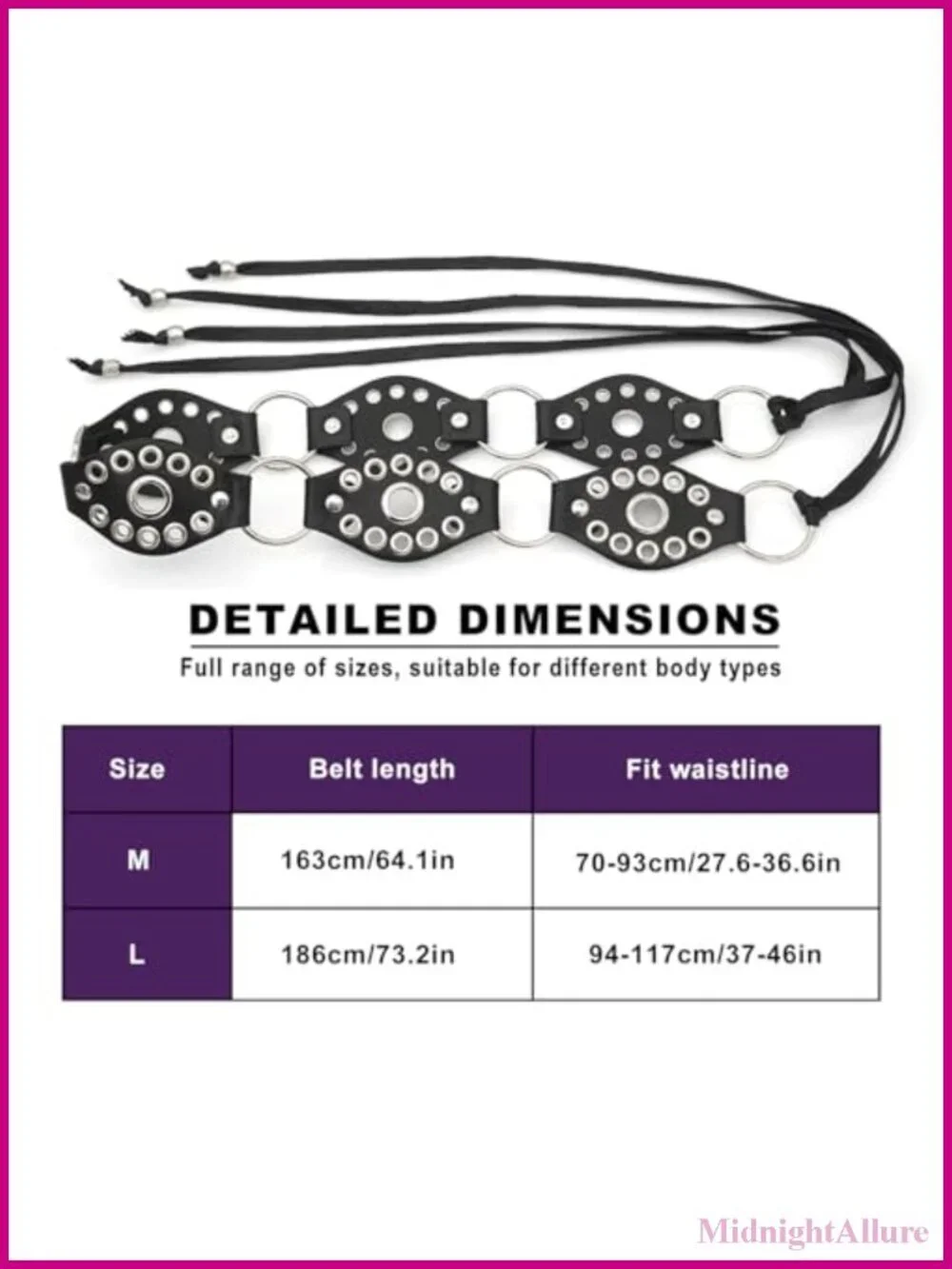 PU Leather Knotted Waist Belt Punk Rivet Ring for Dresses